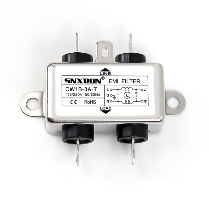 EMI Power Filter CW1B-10A-T(05) 3/6/10A, Solder Tab, 220VAC, Single-Phase AC General Purpose