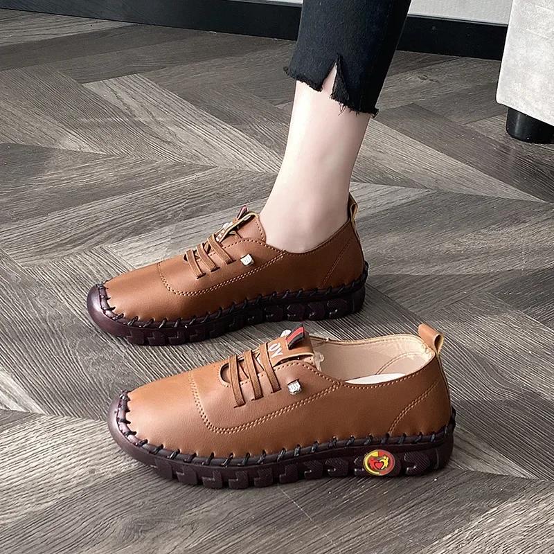 New Style Women's Sneakers Comfortable Breathable Leather Shoes Fashion Soft Bottom Flat Shoes Women's Shoes