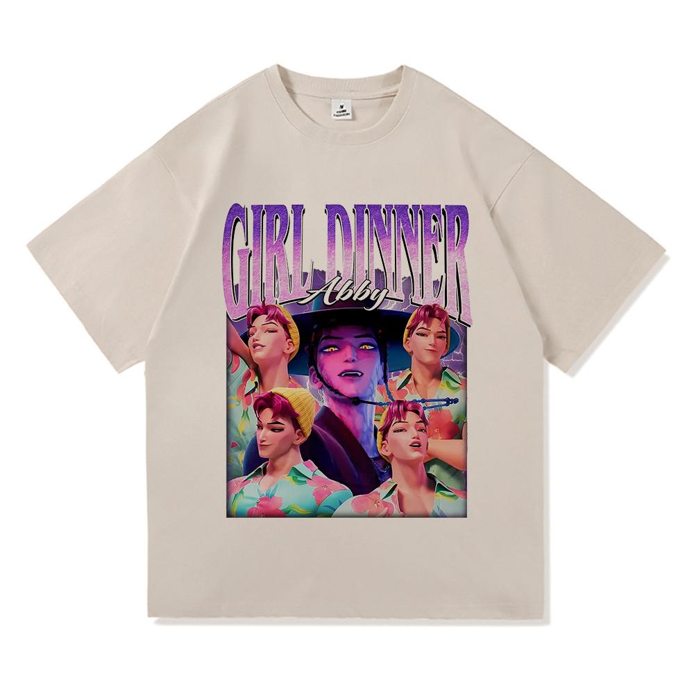 Girl Dinner Abby Jinu T Shirt 2025 Anime Demon Hunters Saja Boys Men/women Clothing Vintage Harajuku High Quality Cotton Tshirts