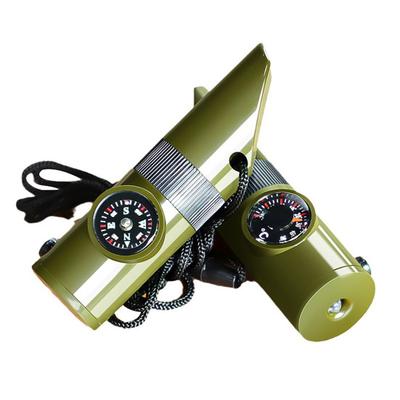 Fischietto Multifunzione 7-in-1 con Bussola Termometro Lente d'Ingrandimento Specchio Riflettente Luce LED Strumento di Sopravvivenza Outdoor per Escursionismo Caccia Campeggio Emergenza