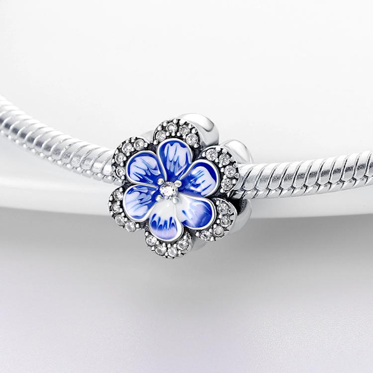 Charm Bead Charms Autentico Rame Blu Fiore Bead Charms Compatibile Con Braccialetti Fai Da Te Bel Regalo Donne Delicato Gioiello Accessorio