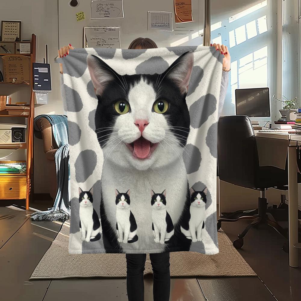 1Pc Cow Cat Siamese Print Flannel Blanket, High Quality Comfortable for All Seasons, Home Decor, Warmth and Comfort, Perfect for Gifts