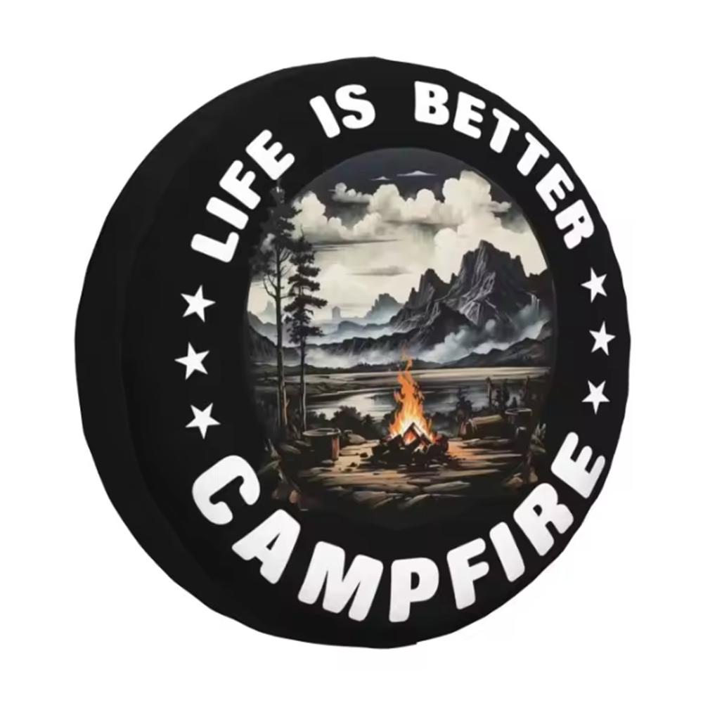 1Pcs Car PU Leather Spare Tire Cover Go Wild Adventure Campfire For Toyota Honda Suzuki Jimny Jeep Wheel Protectors Accessories