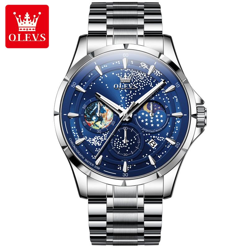 OLEVS Men s Multifunctional Starry Sky Quartz Watch with Large Dial