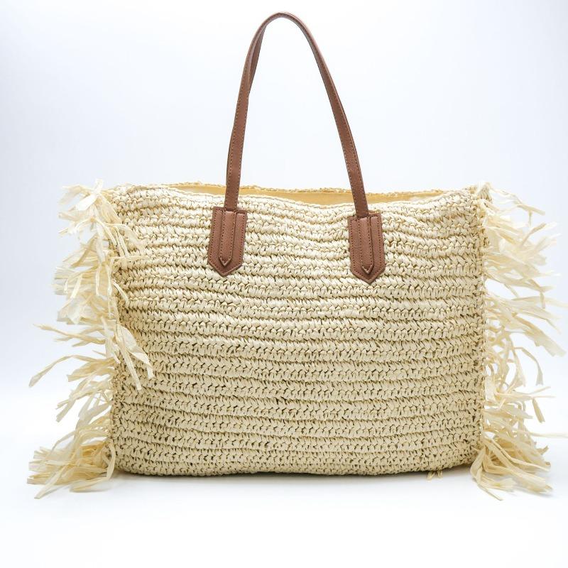New Large-capacity Straw Woven Bag Women's Versatile Handwoven Bag Fringed Shoulder Tote Bag Vacation Beach Bag