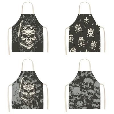 Küchenschürze für Damen mit Totenkopf-Aufdruck, wasserdicht, ölbeständig, fleckenabweisend, Leinen, Kochschürze, Reinigungsutensilien, 47 x 38 cm, 68 x 55 cm
