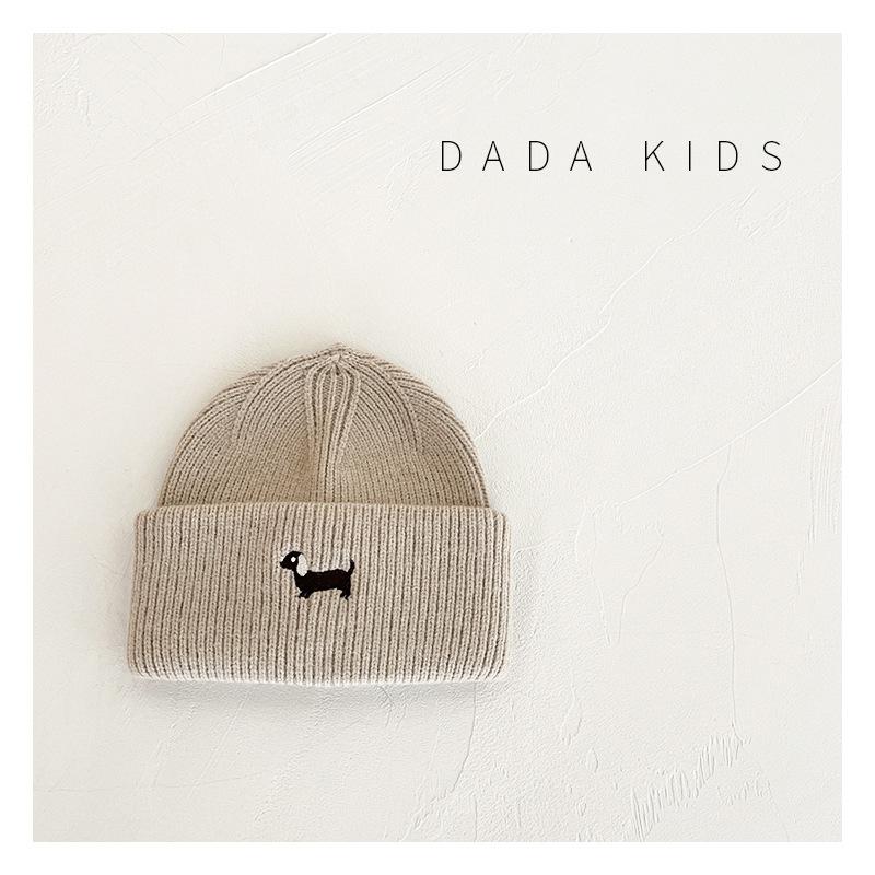 Children's Woolen Hats Korean Embroidered Dogs Cute Fashionable Casual and Warm Pullover Sweaters Knitted Hats for Boys and Girls