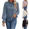 Women's Fashion Casual Dot Pleated Round Neck Ruffled Long Sleeve Solid Color Top