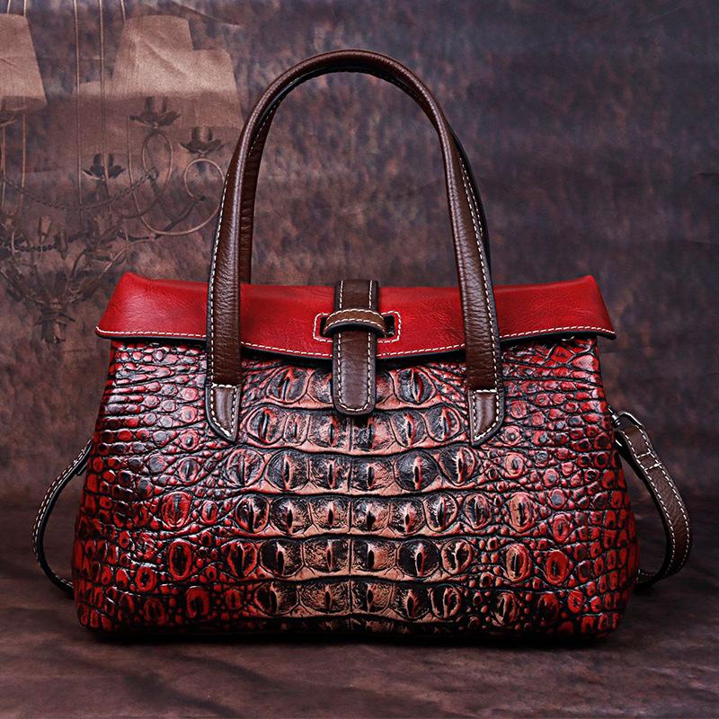 Women's Bag Genuine Leather Top Layer Cowhide Embossed Crocodile Pattern Retro One-shoulder Messenger Women's Bag