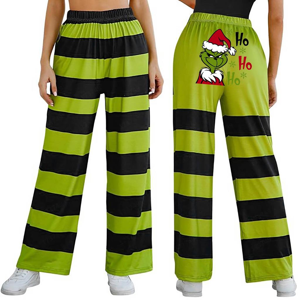 Women's Casual Fashion Christmas Print Elasticated Waist Trousers Pants