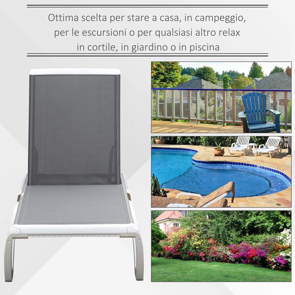 Aluminium Frame Sun Lounger, with Adjustable Back - Grey