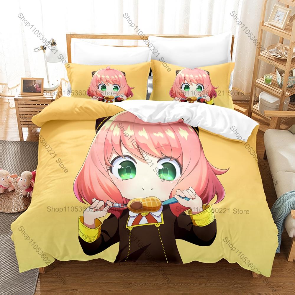 Anya Forger Family Duvet Cover + 2 Pillowcases 3D Anime Print Polyester Bedding Kawaii Fashion Bedroom Decor Bed Linens