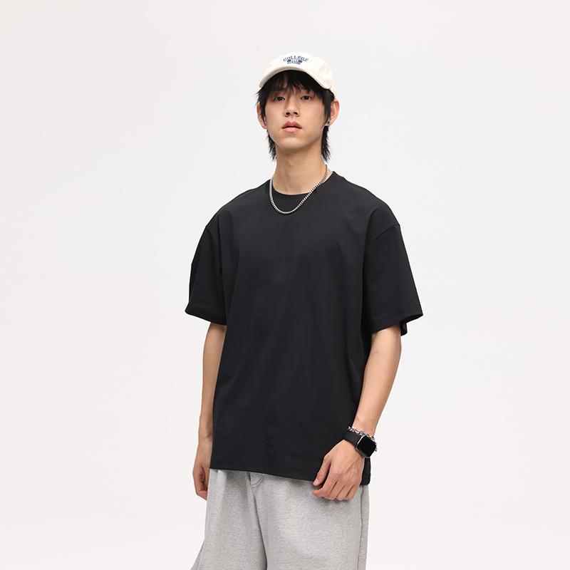 Men's Solid-Color Round-Neck Short-Sleeve T-Shirt Casual Loose-Fit Top Base Layer