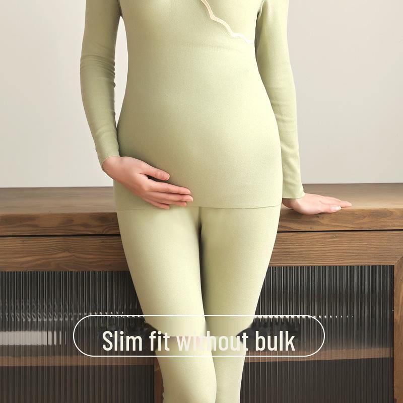 Autumn & Winter Thermal Maternity Nursing Set: Includes Chest-Pad Top & Pants in German Velvet