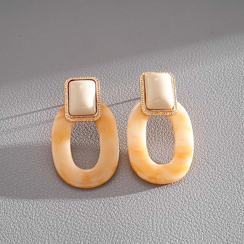 Vintage Resin Square Oval Pendant Earrings For Women Fashion Creative Coffee Color Geometric Temperament Earrings Jewelry