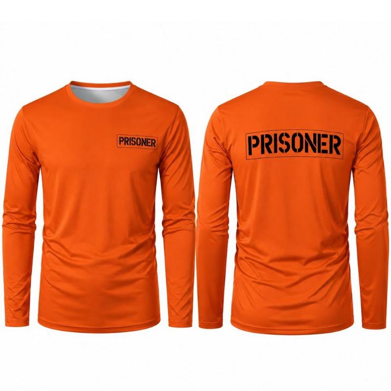 Men's Orange Prisoner Long Sleeve T-Shirt Halloween Party Cosplay Outfit Autumn Fun Fashion Prison Print Round Neck Costume