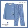 Men Pajamas Round Neck Long Sleeve Long Trousers Casual Cotton Homewear Easy To Clean School Pajamas Mam