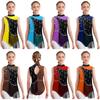 Kids Gymnastics Leotard Sleeveless Mock Neck Keyhole Back Shiny Rhinestones Tassels Bodysuit for Dance & Skating