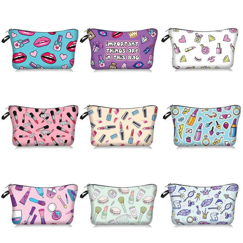Printed Lipstick Makeup Bag Travel Portable Large Capacity Wash Pouch Storage