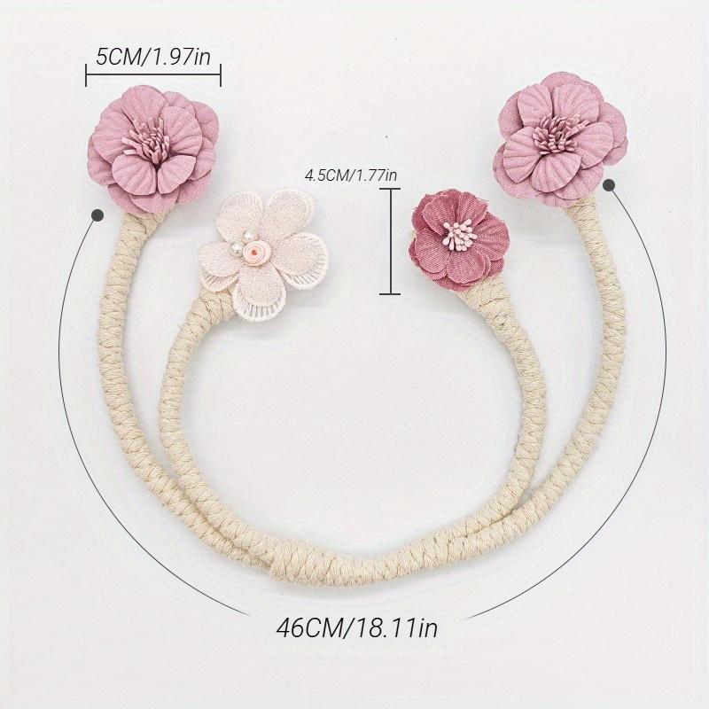 2pcs Elegant 3D Floral Curtain Tieback - Pink Polyester Flower Design with Pearl Accents, Rope-Like Texture for Bedroom & Living Room Home Decor