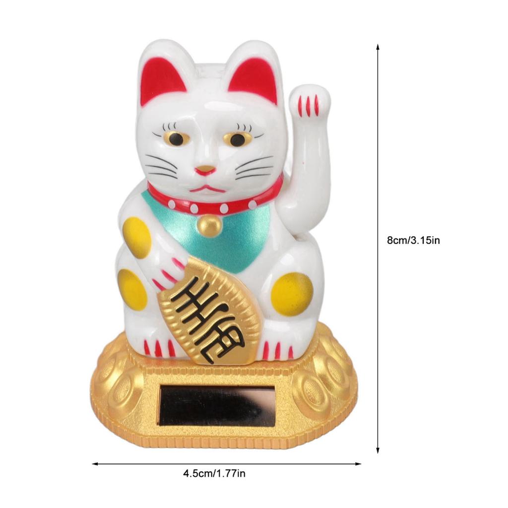 Chinese Lucky Cat Decoration Waving Arm Solar Light Induction Statue Figurine For Home Car Ornaments White