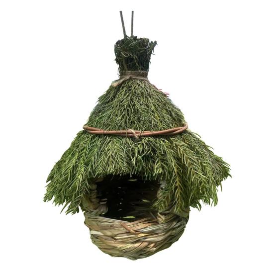 

Птичье гнездо ручной работы из натуральной травы, дом колибри, подвесной скворечник для сада, уличное украшение зелёный