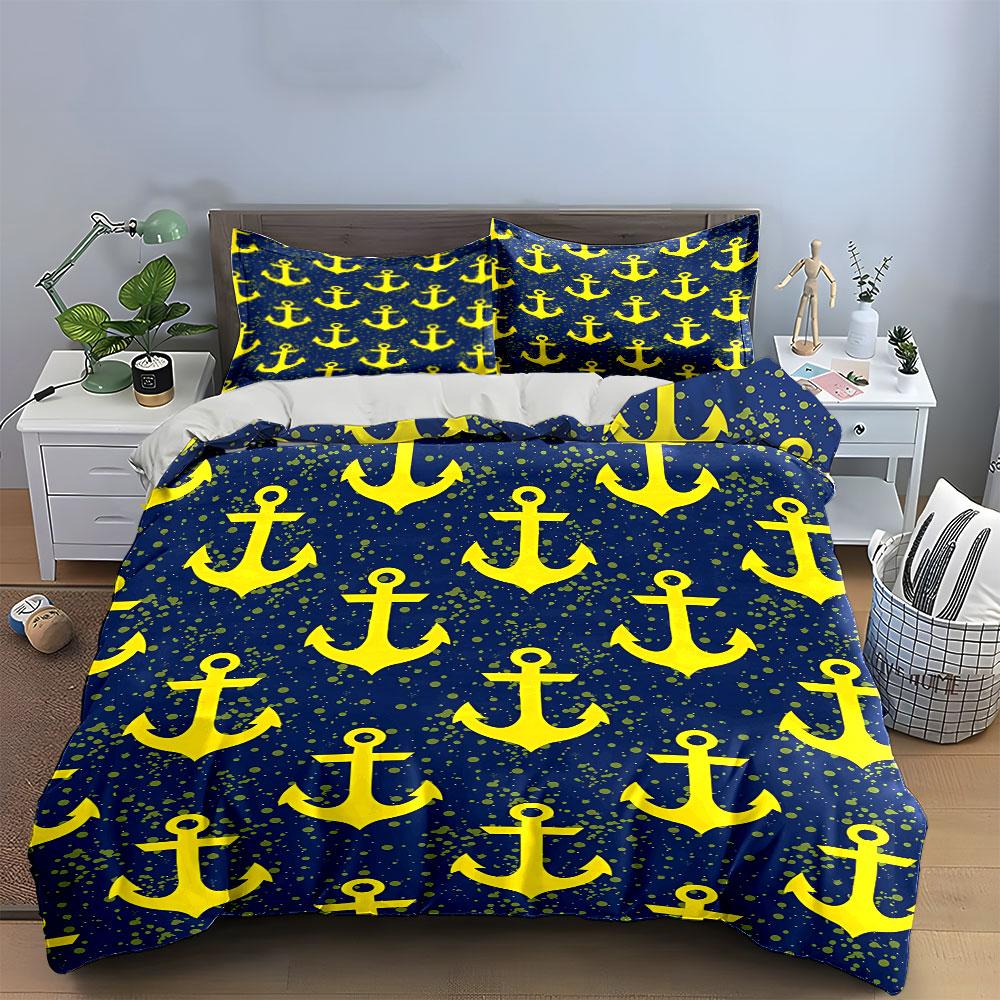 "Yellow Anchor Print Bedding" Bedding Duvet Cover Set Duvet Cover Pillowcases (1 * Duvet Cover 2 * Pillowcases, Without Duvet Insert)