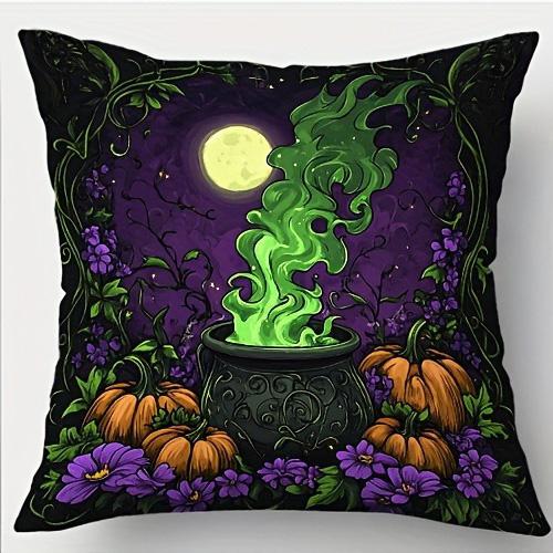 

Наволочки на подушки на тему Хэллоуина: Чехол на подушку для дивана с дизайнами: Летучая мышь, Котел, Бабочка, Ворон с Черепом и Тыква 16x16Inch