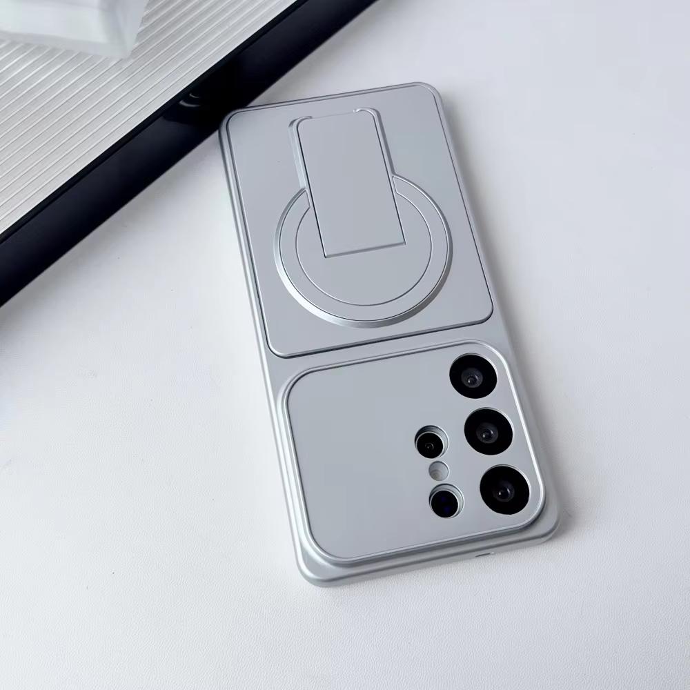 Solid Color Matte Folding Holder Phone Case For Samsung S26 Ultra S25 Plus S24 S23 FE Note 20For Magsafe Wireless Charger Cover