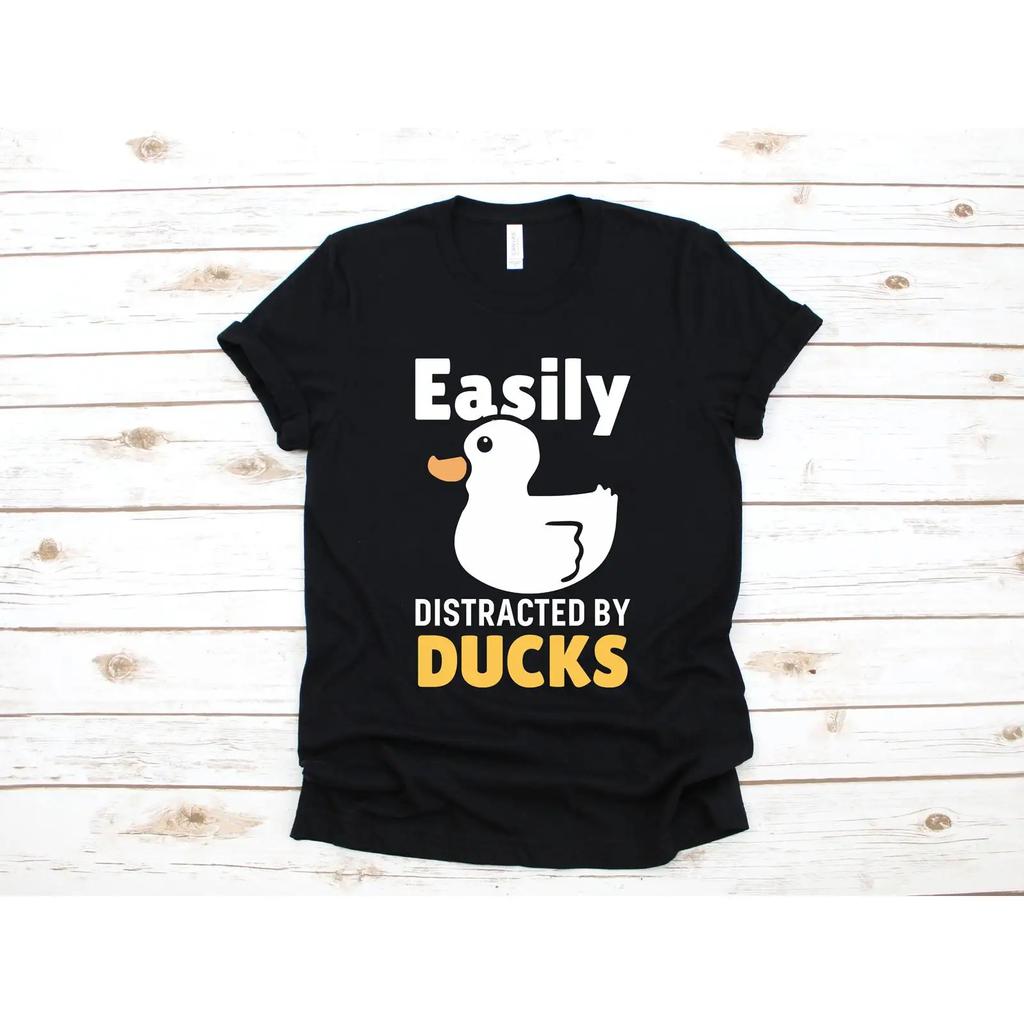 Easily Distracted By Ducks T Shirt Funny Duck SweaT Long Sleeve Kids Apparel Vintage Washed Homme Unisex Stretched Streetwear