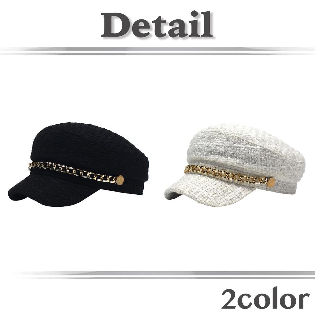 Marine Cap Tweed Newsboy Cap Black White Hat for Going Out Travel CZ308 [White Fang] Women's (White)