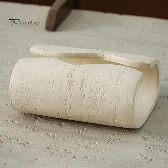Soft Furnishing Ornament Sandstone Style Tissue Box Cover, Decorative Napkin Holder, Minimalist Travertine Cover Paper Towel Dispenser for Bathroom