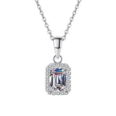 Novo colar com pingente de moissanita de 1 quilate, corte esmeralda radiante, 100% prata esterlina 925, corrente de pescoço com diamante, joias finas