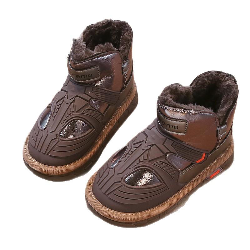 Boys snow boots winter 2025 new fur integrated children's cotton shoes piled thickened cotton boots waterproof winter shoes