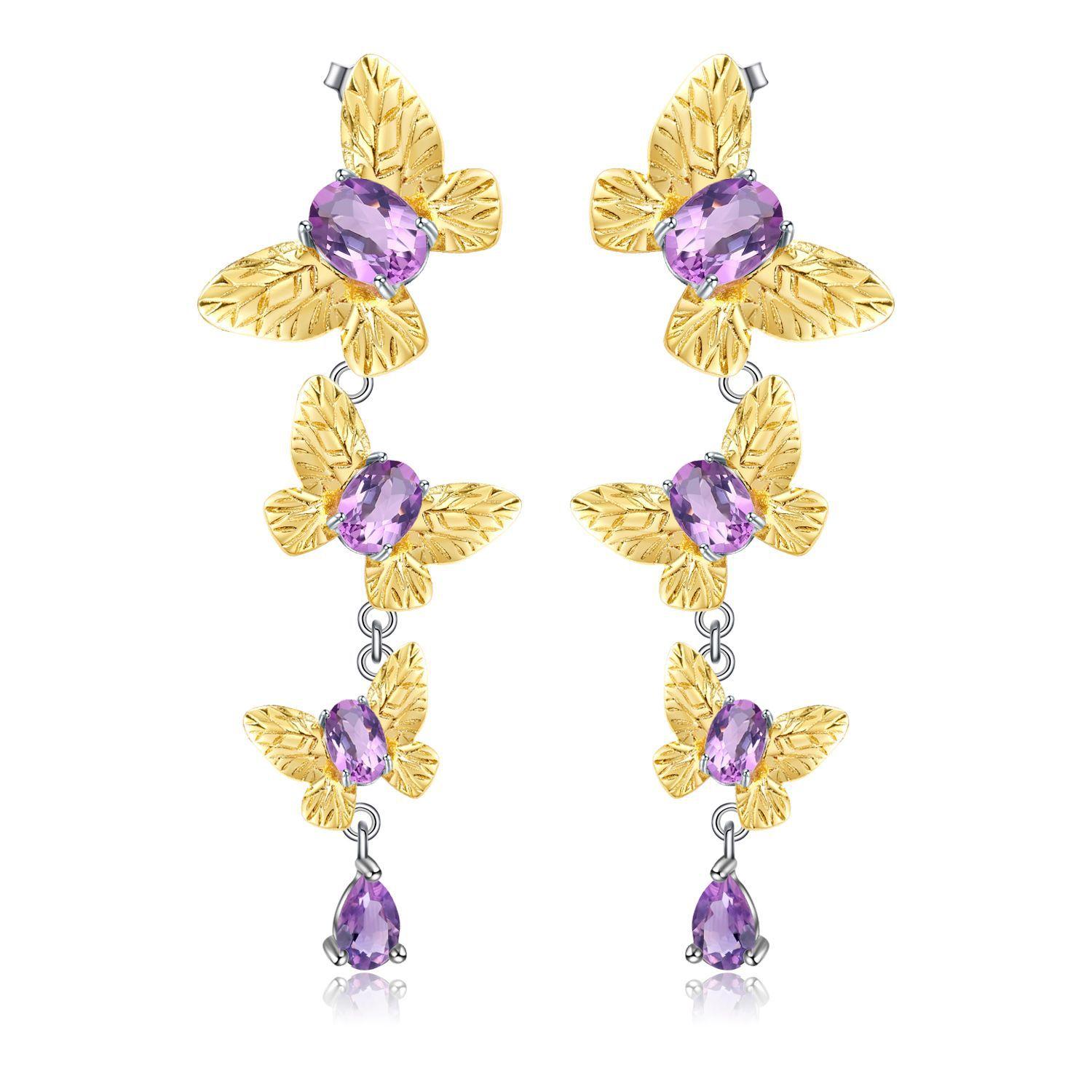 

Высококачественные оригинальные дизайнерские серьги с драгоценными камнями. Серьги из серебра 925 пробы с натуральным аметистом в естественном стиле.