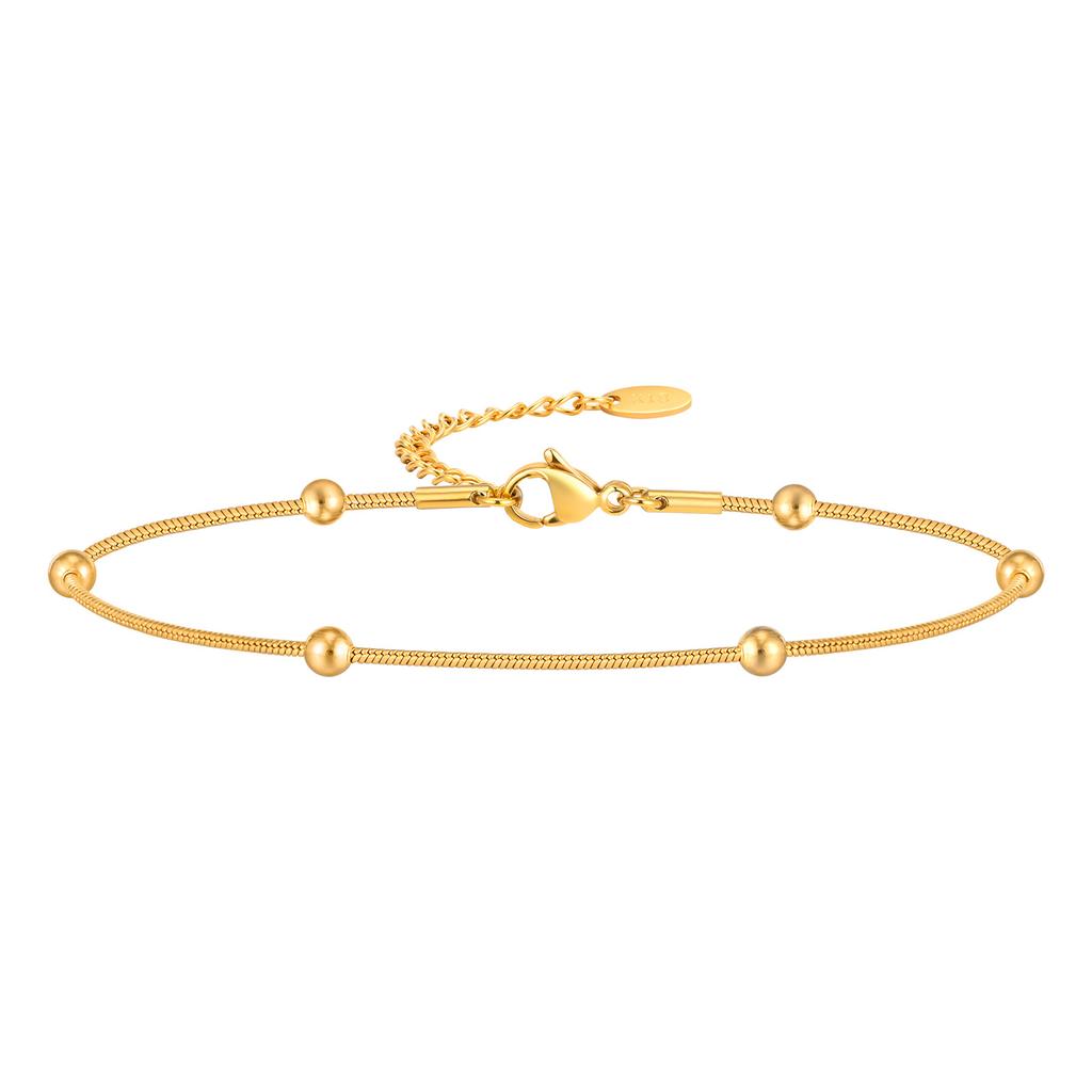 Adjustable Satellite Beaded Anklet Bracelets for Women ,Stainless Steel Summer Beach Foot Chain Stainless Steel Waterproof