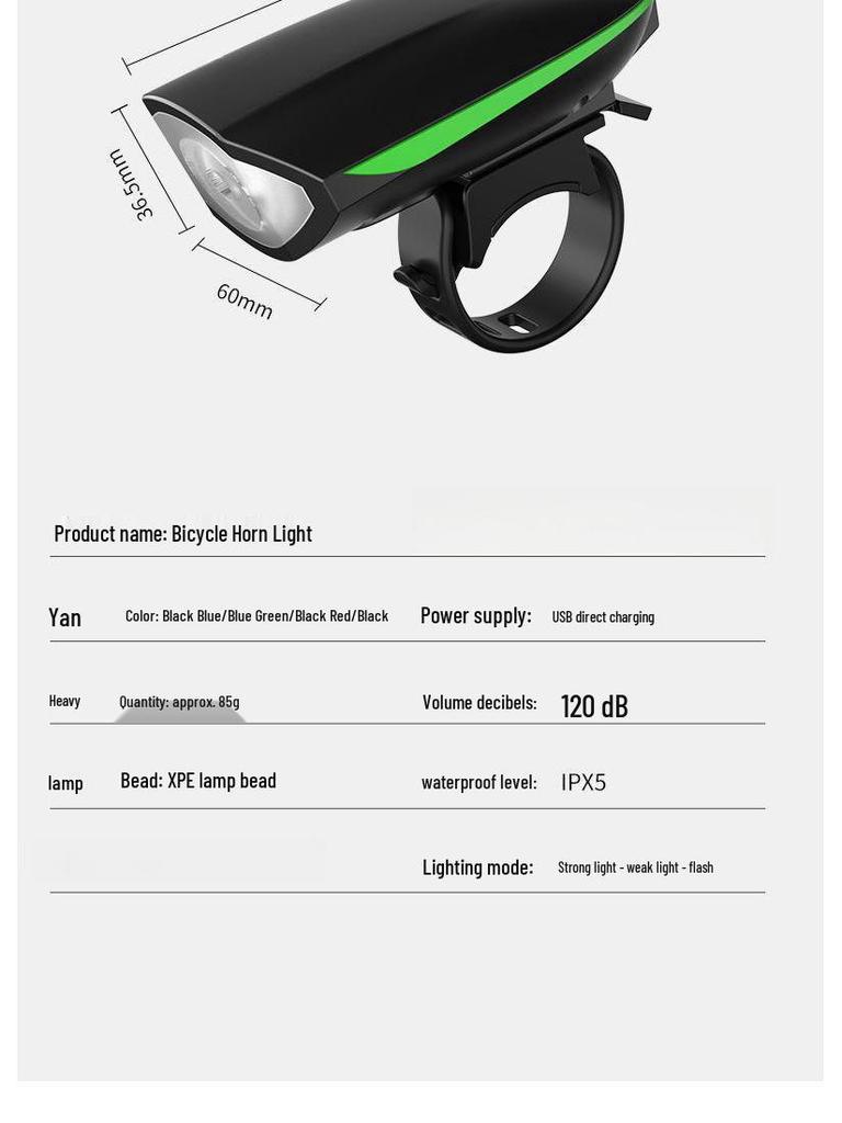 Fernlicht Fahrradlampe vorne mit Hupe für Nachtfahrten & Kinder-Radfahren