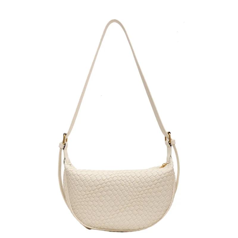 Women's Daily Shoulder Bag Simple Weaving New Moon Female Solid Color Fashion Crossbody Bag Leisure Commuter Bag