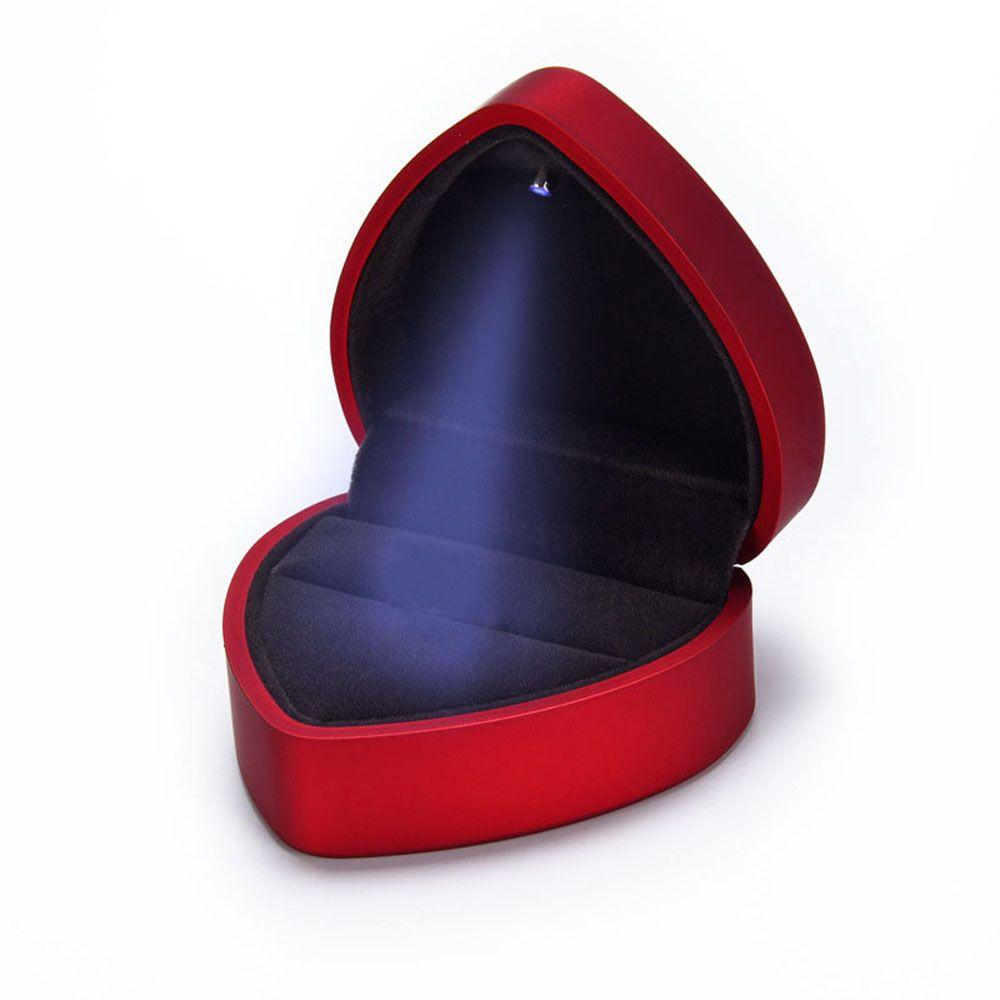1 PCS Red With LED Light Wedding Ring Holder Velvet Jewelry Display Storage Case Organizer Ring Box
