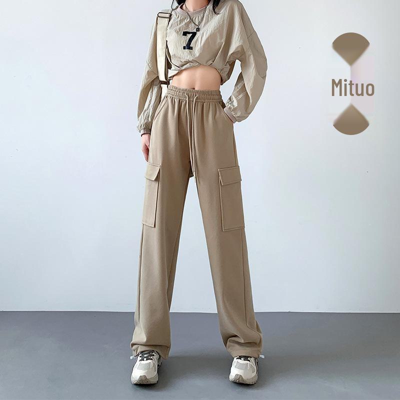 Dámské zeštíhlující overaly s vysokým pasem v americkém stylu, ležérní kalhoty s rovnými širokými nohavicemi, nový styl.