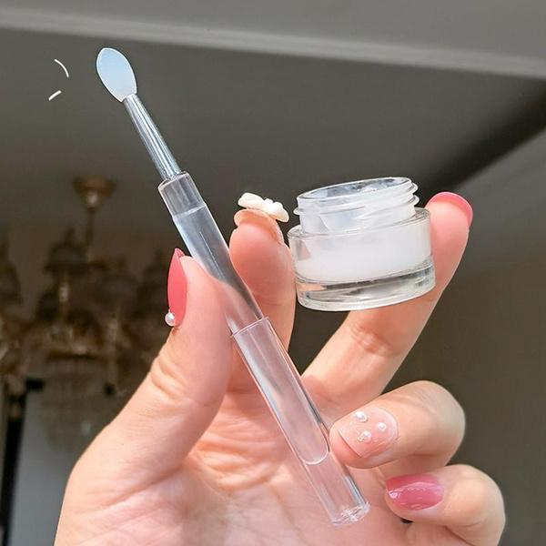 1pcs Flat Silicone Applicator Sticks Reusable Lip Brush With Cover For Dust Prevention Silicone Nail Powder Applying Tools
