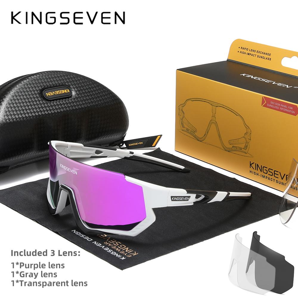 

KINGSEVEN Велосипедные Солнцезащитные Очки Anti-UV Мужские Женские Велосипедные Очки UV400 Поляризационные Рыбалка Велосипед Альпинизм Большой Размер Спортивные Очки фиолетовый/белый