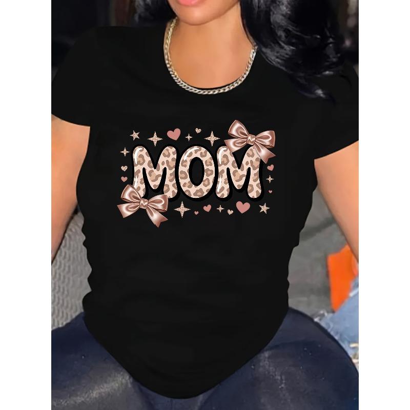 

Mother s Day Leopard Print Letter MOM Pink Bow Heart Star Sport Party Cute Elegant Fashion Gift Soft Machine Washable Stretchy Home Casual S чёрный