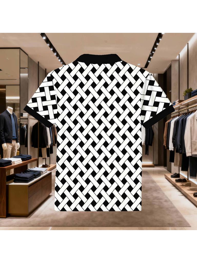 Printed Design - Non-Textured Summer Men'S Casual Breathable Short Sleeve T-Shirt, Featuring a Comfortable Stretch Fabric, Classic Collar with Button