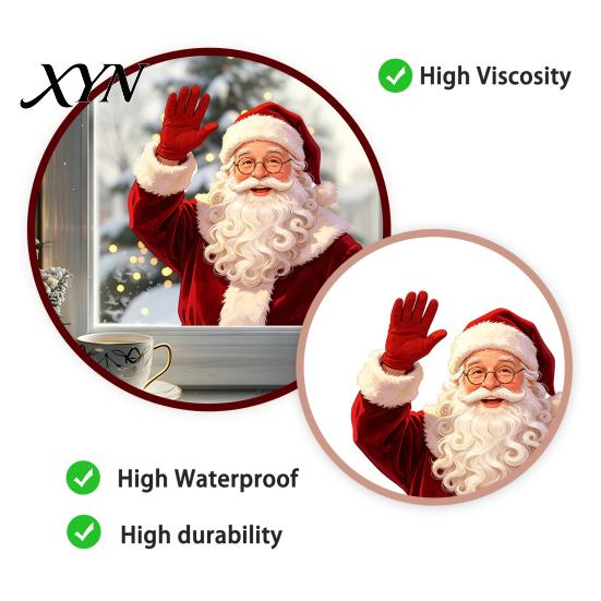 Santa Claus Decorations Christmas Static Window Clings, Waving Stickers, No?Glue Removable Seasonal Decals Glass Decal for Balcony Home Shop Holiday