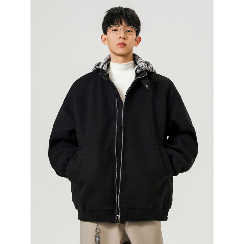 Wassup Detachable Plaid Hoodie Jacket for Men, New Autumn and Winter Trendy Versatile Youth Retro American Style Jacket