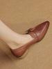 Small brown leather shoes women's single shoes pointed British style retro belt buckle loafers spring and autumn middle heel soft leather one pedal