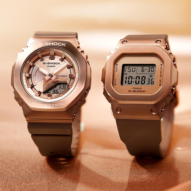Casio All-metal Series-octagonal Fashion Trend Sports Waterproof Octagonal Metal Watch Bronze Quartz Movement Resin Strap Japanese and GM-S2100BR-5APR