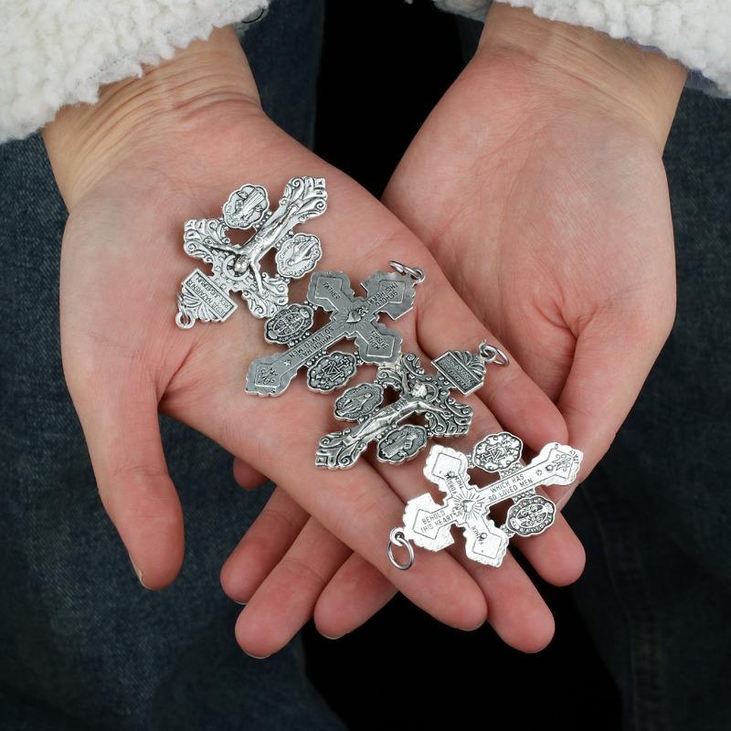 10 Pcs Metal Pardon Crucifix Catholic Pendant with St Benedict and Milagrosa Medal DIY for Rosary Necklace Making Parts.