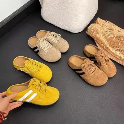 Spring and Summer Bag Head Half Slippers, Wearing Retro Heelless One Pedal Lace-up Lazy Casual Shoes